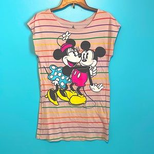 Disney rainbow stripe Mickey & Minnie sleeveless tee, women size small